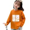 Camiseta de Algodão Puro para Crianças Primavera e Outono, Top Estiloso e Macio Estampado para Meninas, Camiseta Básica de Manga Longa para Meninos, Roupa Infantil