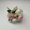 Buquê de Flores Artificiais Transfronteiriço com Rosas Pequenas, Flores de Peônia de 5 Cabeças, Plantas Verdes, Decoração de Casamento Persa, Arranjo de Flores Artificiais de Alta Qualidade