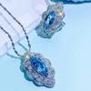 Diseño Joyería Estilo Ojo de Caballo Industria Pesada Incrustado con Diamante de Alto Carbono Color Topacio Azul Marino Collar Anillo Set para Mujer