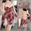Lingerie Sexy, Tentação Doce, Pijama de Manga Voadora, Decote em V Profundo Costas Nuas Com Bojo, Camisola Flocked, Robe Exterior, Conjunto Feminino