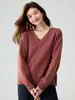 Suéter de cashmere com fio floral espesso para outono e inverno com design de ombro raglã, tricô pulôver feminino com decote V, estilo solto e casual