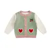 2026 Novo Cardigan de Tricô 100% Algodão para Meninas Moda Primavera Outono Bloco de Cores Suéter Flor de Cerejeira Mangas Longas Casuais Peça de Roupa