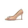 9169B-233 Elegante hebilla cuadrada de pedrería zapatos brillantes para banquete boda trabajo diario para mujer