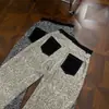 Jeans de Pierna Recta Lavados Estilo Americano Estampado de Leopardo Guadaña para Hombres y Mujeres Bolsillos Frontales Amplios Versátiles Personalizados Pantalones de Longitud Completa
