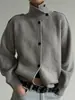 Cardigan de malha canelada com gola alta e botões, moda casual feminina, novo para o outono de 2026, europeu e americano, transfronteiriço