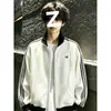 Chamarra a rayas de bloques de color, unisex, colección de otoño, cárdigan de punto texturizado, sudadera con cuello alto, atuendo de pareja estilo americano, top estilo preppy