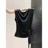 Camiseta Irregular com Gola Amarrada e Manga Caída para Mulheres, Estilo Novo 2026, Top Slim Fit Suave para o Verão que Reduz a Idade com Acabamento de Luxo