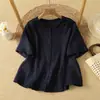 Camisa de Manga Corta de Verano para Mujer, Cuello Redondo, Holgada, Moderna, Versátil, Top Elegante, Adelgazante, Estilo Corto, Casual, Color Sólido