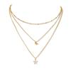 Moda Personalizada Simple Cobre Micro-incrustado Zircón Estrella Luna Versátil Multicapa Apilada Cadena Collar Clavícula para Mujer