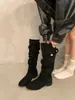 Botas altas de ante color albaricoque, de tacón grueso, estilo francés, para mujer, nueva colección 2025, versátiles para primavera, otoño e invierno, botas largas que estilizan
