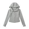 Jaqueta com Capuz e Zíper Outono e Inverno 2024 Design da Cintura na Moda Ajuste Slim Elástico Temperamento Doce Moletom de Cintura Alta