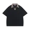 Camisa Polo Jacquard de Seda Gelada da Moda Estilo Americano para Homens, Manga Curta, Novo Modelo de Verão com Patchwork Pied-de-Poule, Camiseta Estilosa para Homens