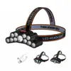 Linterna frontal LED de 11 luces USB recargable para exteriores transfronteriza, luz fuerte, para correr de noche, ciclismo, linterna frontal montada en la cabeza, linterna frontal portátil multifuncional