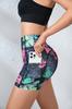 Serie Black Rouge Europea y Americana Estampado Digital Casual Fitness Deportes Pantalones Cortos de Yoga Cintura Trasero de Melocotón Amigable con la Piel