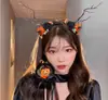Acessório de Cabeça Divertido de Abóbora de Halloween Transfronteiriço para Meninas, Faixa de Cabeça Luminosa, Galho de Chifre de Morcego Divertido, Presilha de Cabelo