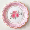 Platos de Papel Desechables Florales Acuarela Transfronterizos, Platos de Postre de Encaje para Pasteles, Decoraciones para Fiestas de Cumpleaños, Bodas y Té
