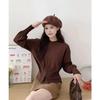 Chic Coreano Otoño Nicho Elegante Cuello Redondo Diseño de Cremallera Holgado y Versátil Prendas de Punto de Manga Larga Prendas de Punto de Color Puro para Mujer