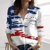 Camisa Floral Feminina de Novo Estilo Transfronteiriça para o Verão, Padrão de Bandeira, Camisa Casual Feminina Versátil Confortável com Gola Lapela