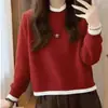 Top de Punto de Manga Larga Suelto Versátil Estilo Perezoso Amarillo para Mujer 2026 Otoño Invierno Talla Grande MM Gordita Top Falso de Dos Piezas Adelgazante