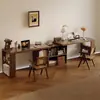 Escritorio Doble de Madera Maciza Mesa de Estudio para Adultos en Casa Mesa Larga para Dormitorio Armario de Almacenamiento Mesa de Ordenador Retráctil Integrada