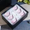 Plato de Cerámica Rosa Estilo Europeo de Alta Gama de Lujo Barroco para Postre, Plato de Doble Capa para Pasteles y Postres, Plato de Porcelana Ósea, Juego en Caja de Regalo