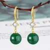 Brincos Taimizhi Jewelry de Ágata Branca Natural com Zircônia para Mulheres, Gancho de Orelha de Ágata Azul, Brincos de Calcedônia Verde com Rubi
