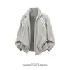 Chaqueta de vuelo retro americana a rayas con bloques de color y cuello alto, chaqueta de béisbol deportiva unisex de otoño, abrigo de hombro estilo Maillard