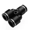 Conector Neumático Rápido Negro Tubo de Aire Enchufe Rápido Pu6 Conector Recto de Tres Vías Pe Py8/10/12Mm Accesorios