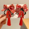 Pinza Roja de Año Nuevo para el Cabello de Niños con Lazo y Pompón, Pasador Festivo, Accesorio para el Cabello de Peluche Lateral para Niñas