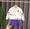 9 novos vestidos de tricô infantis, vestido floral artesanal com tema de frutas para meninas, conjunto de roupas moderno para bebês e crianças