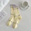 Calcetines de Algodón de Xinjiang para Mujer, Versátiles de Caña Media Finos Estilo Ballet con Estampado Floral, Puño de Burbuja, Calcetines Holgados, Calcetines sin Costuras para Maternidad