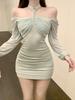 Menta Mambo Sentido del Diseño Deseo Puro Deseo Puro Cuello Elegante Ajuste Delgado Cuello de Cadera Vestido Sexy Mujer