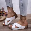 Sandalias de Tacón Cuña 2026 con Tallas Europeas y Americanas Grandes, Pantuflas de Color Sólido con Suela Gruesa para Mujer, Pantuflas de Cuña con Tira Cruzada y Punta Redonda