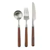 Madeira Maciça Retro Madeira Maciça Noz Talheres Bife Comida Ocidental Faca, Garfo e Colher Conjunto de 4 Peças Aço Inoxidável 304 Escovado Colher de Sobremesa