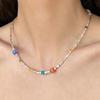 Collar de cuentas de colores con costuras plateadas, diseño de nicho para mujer, elegante y fresco, cadena para clavícula que combina con todo.