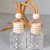 Botella de vidrio transparente mini de 8ML con tapa de madera para dispensar perfume, colgante de botella cuadrada, botella de repuesto para difusor de perfume de coche