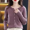 Outono e Inverno Novo Casaco de Manga Longa Jaqueta Cardigã de Lã Feminina Gola Redonda Suéter Camada Base de Tricô