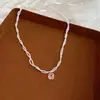 Collar de Perlas con Colgante de Corazón de Zirconia, Cadena para Clavícula Elegante y a la Moda, Gargantilla Estilo Retro Francés de Alta Gama