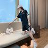 Traje nuevo de verano de talla grande de 200 kg para mujer, manga corta holgada a rayas, ropa deportiva de moda transfronteriza AliExpress Amazon