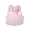 Ropa de baile infantil transfronteriza, vestido de ballet sin espalda, nueva colección otoño 2026, elegante vestido de actuación de manga larga para niñas