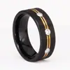 Anel Europeu e Americano Transfronteiriço Shengxi com Cravação de Diamantes Fio Duplo Dourado Aço Inoxidável Não Desbota 8mm Fio Duplo Preto Três Diamantes