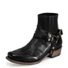 Novas botas masculinas de cano baixo em jeans com alça de couro vintage e salto quadrado para outono e inverno
