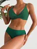 Traje de baño bikini de dos piezas transfronterizo para mujer, estilo europeo y americano, sexy, color liso, push-up, para vacaciones en la playa, piscinas y aguas termales