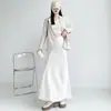 Falda satinada de sirena para mujer, otoño e invierno, forrada de polar, engrosada, de cintura alta, con efecto drapeado, que cubre la cadera, de longitud media