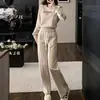 Conjunto deportivo de estilo casual transfronterizo para mujer, primavera y otoño, talla petite, sudadera con estampado de letras de cuello redondo y pantalones anchos con cordón, conjunto de dos piezas