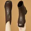 Botines Nuevos 2026 Punta Cuadrada Tacón Grueso para Mujer Piel Suave Cierre Trasero Botas Martin Versátiles Marrón Negro Para el Trabajo Mujer