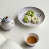 Bandeja de Cerámica Morada Degradada con Mariposas Pintadas a Mano de las Dinastías Tang y Song, Accesorios para Juegos de Té, Plato para Bocadillos de Té del Hogar, Plato para Frutas, Plato de Cerámica para Té Seco