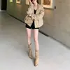 Chaqueta Cortavientos de Doble Botonadura Color Caqui con Cuello Alto y Mangas Largas para Mujer en Primavera y Otoño, Top de Estilo Casual Holgado de Alta Gama