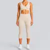 Conjunto de Yoga Cross-Border Sensação de Segunda Pele Sutiã de Yoga Costas Nuas em U Calças Capri Justas Conjunto de Roupa para Corrida ao Ar Livre e Fitness