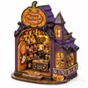 Enfeites de Casa Miniatura de Natal Halloween Madeira DIY Montagem Manual Atmosfera de Festival Decoração de Mesa